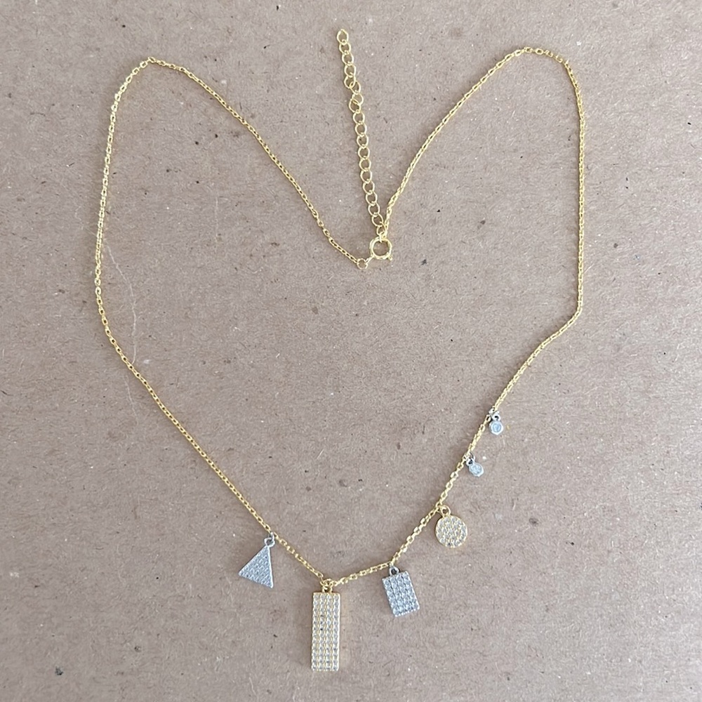 NEW Adornia Gold Sterling Silver Multi Shaped Pavé Swarovski Crystal Necklace